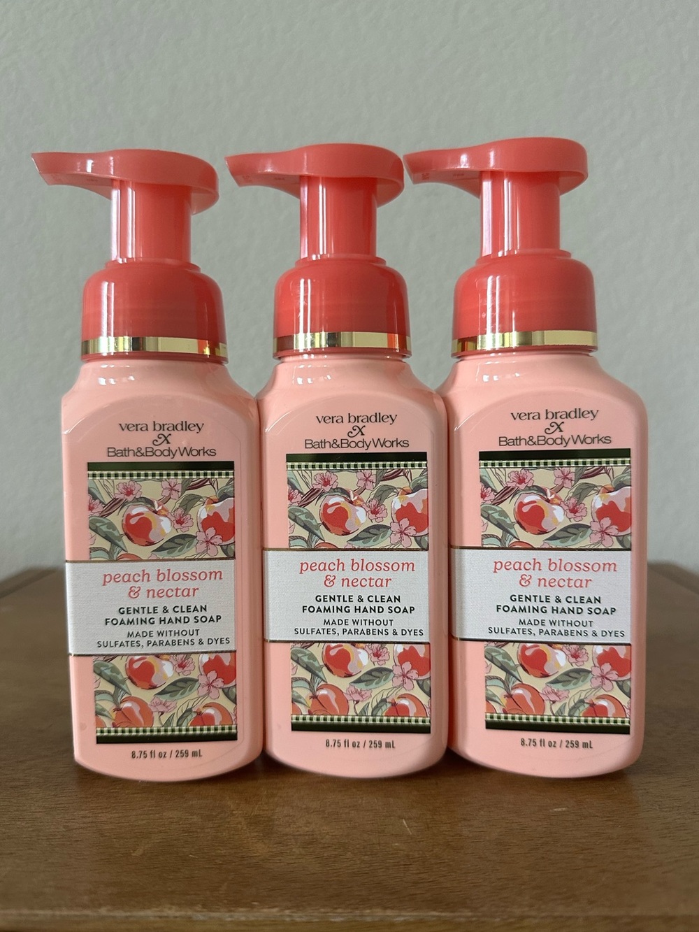 X3 BBW X Vera Bradley Peach Blossom & Nectar Gentle Foaming Hand Soaps NEW
